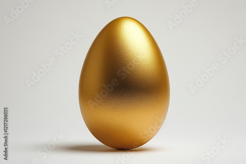 A shiny, golden egg stands elegantly against a neutral background, symbolizing luxury, prosperity, and creativity. photo