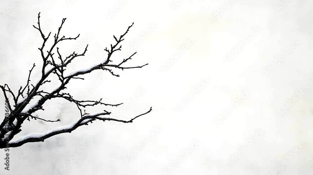 Snow covered branch against a white background Snow covered branch against a white background
