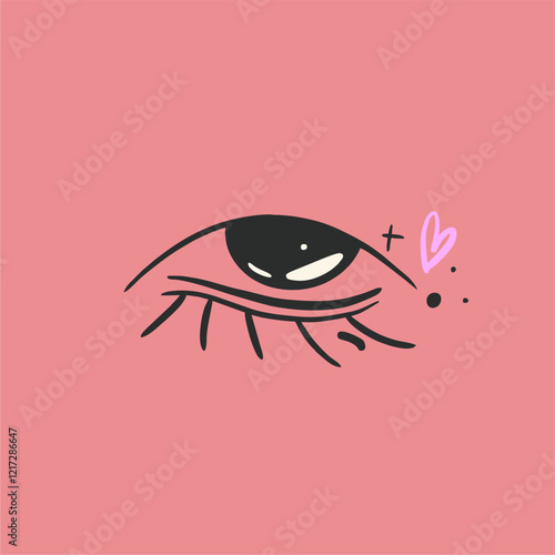 Creative makeup. Beautiful female eyes with fancy arrows. Cartoon eyes. Hand drawn illustration. Logo template, beauty and fashion. Modern makeup.