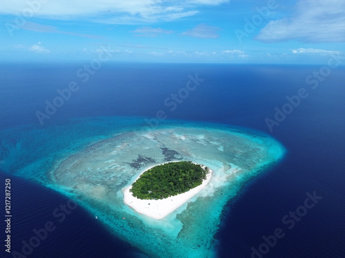 Aerial view of Mantigue Island in Camiguin, Philippines. High quality photo