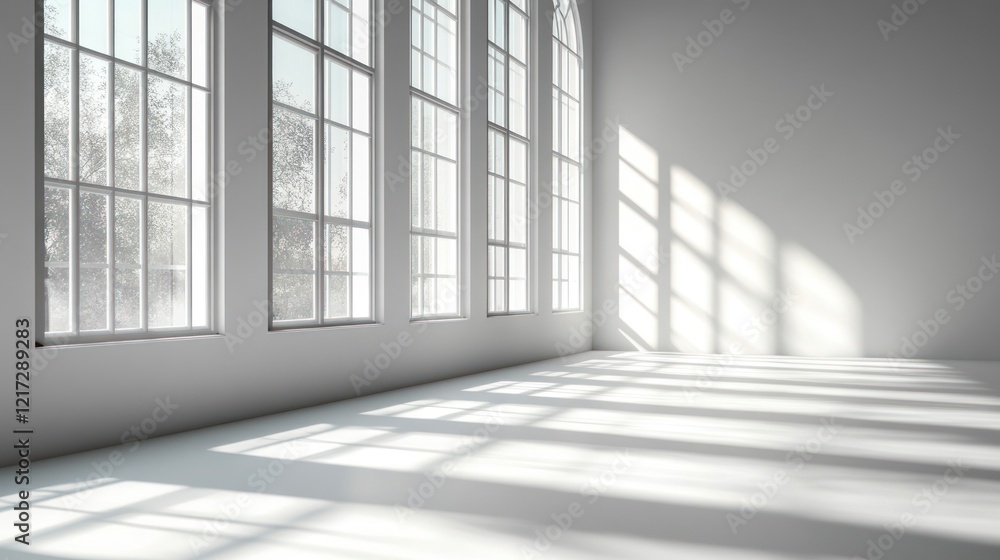 Bright Minimalist Room with Blank White Frames and Soft Shadows Bright Minimalist Room with Blank White Frames and Soft Shadows