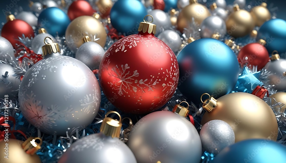 Bunch of Christmas ornaments with a red one in the middle Bunch of Christmas ornaments with a red one in the middle