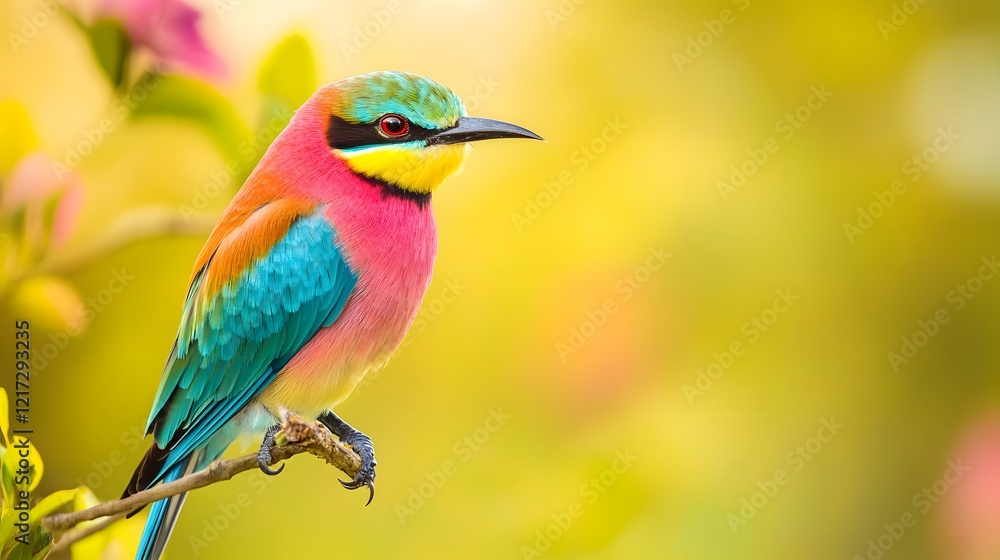 Obraz premium Colorful bird perched on a branch against a blurred background in a natural setting. Generative AI