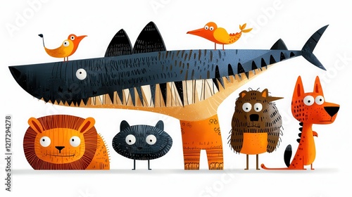 Predator animal icons displaying strength and majesty shark lion eagle and friends in a vibrant graphic environment photo