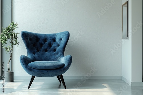 A cozy armchair situated by the white wall in the living room photo