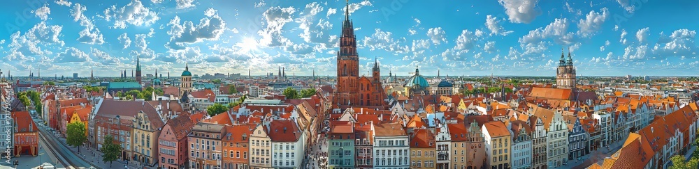 On a clear sunny day in July 2016, Celle, Germany, was captured in a panoramic aerial view showcasing its medieval skyline On a clear sunny day in July 2016, Celle, Germany, was captured in a panoramic aerial view showcasing its medieval skyline