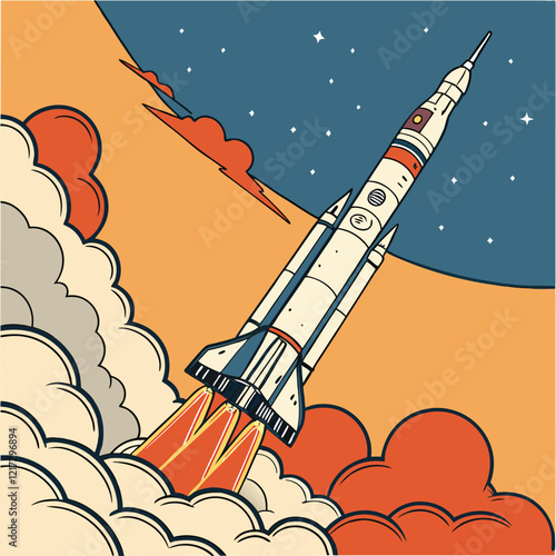  3D Vector Space Rocket Launch