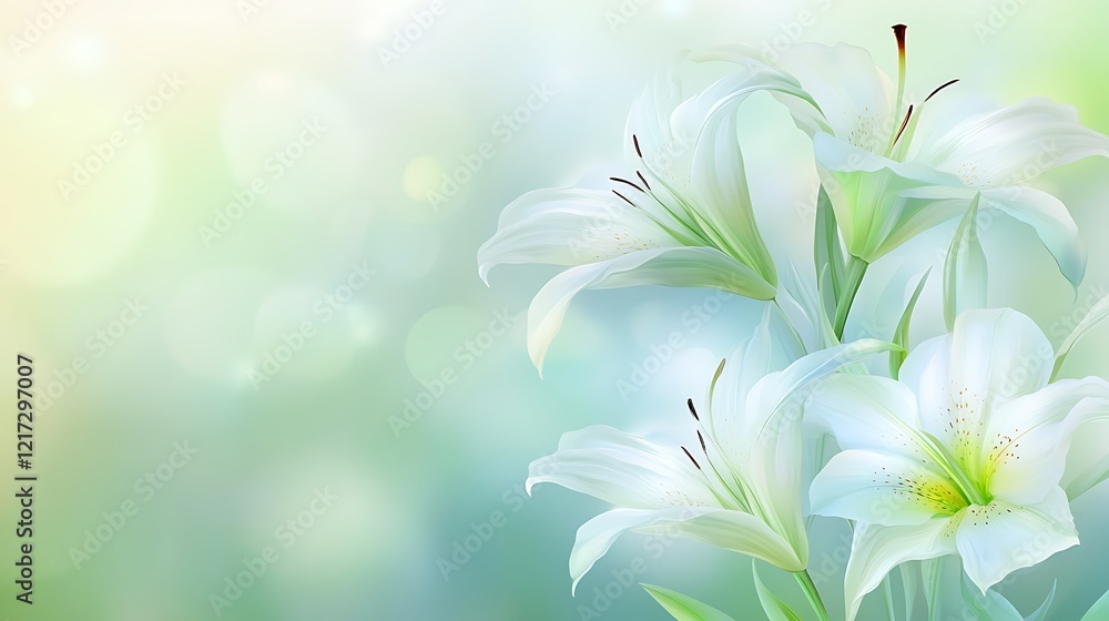 Elegant White Lilies Against A Soft Green Background Elegant White Lilies Against A Soft Green Background