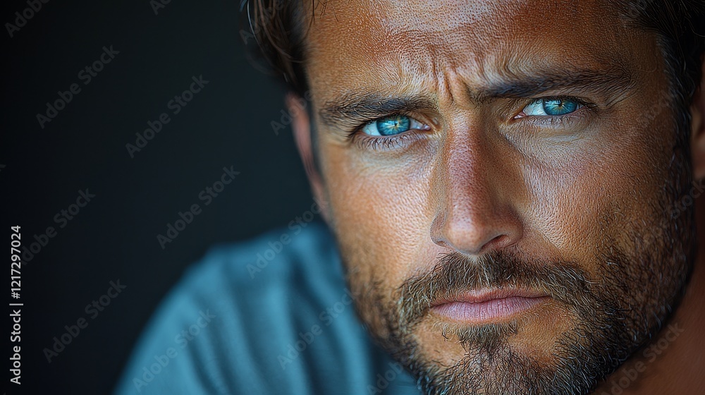 A man with a beard, lost in profound thought, gazing intensely into the A man with a beard, lost in profound thought, gazing intensely into the