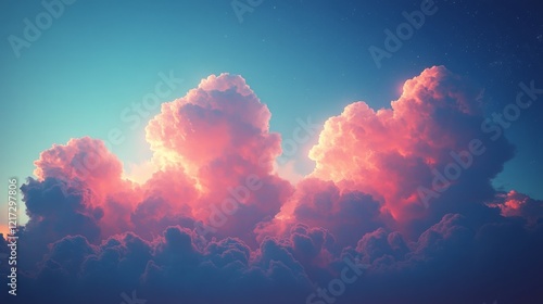 Beautiful pink clouds at sunset illuminating the sky with vibrant colors and ...