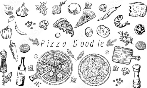 pizza doodle element illustration