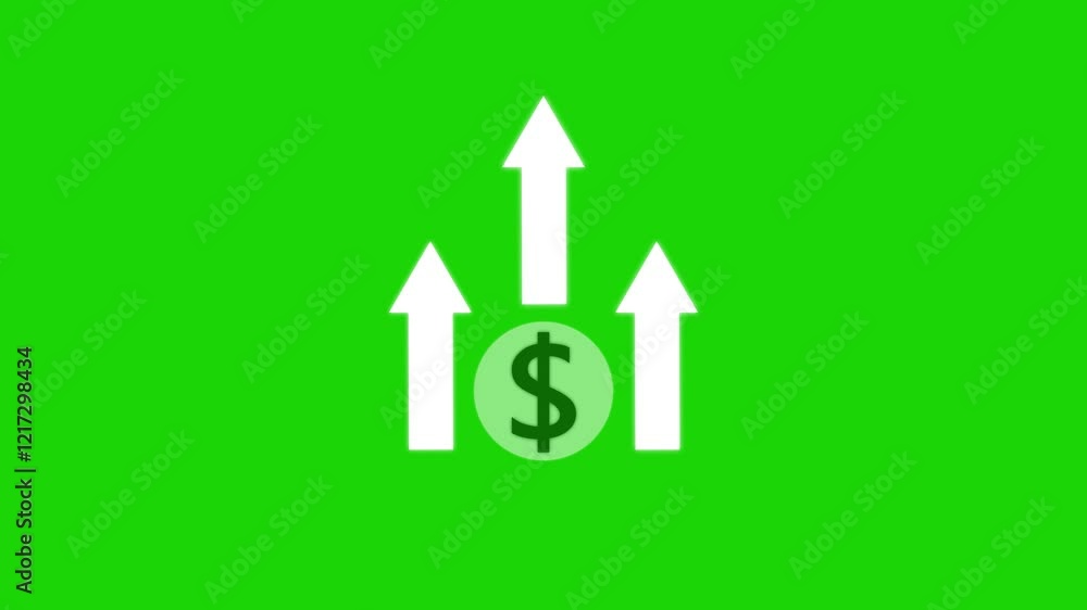 Money increases icon. glowing concept currency symbol with up arrow moving animation. Money increases icon. glowing concept currency symbol with up arrow moving animation.
