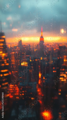 Stunning city skyline at twilight with vibrant lights and colorful sky over u...