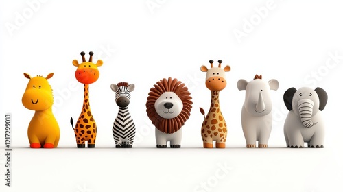 Explore the safari adventure six playful animal icons featuring zebra giraffe lion and elephant in a vibrant setting photo