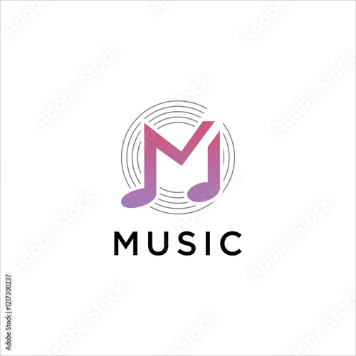 initial M logo music melody bass design. group music song melody icon vector template