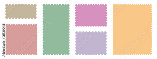 Set of colorful zigzag edge rectangle shape collection. Jagged rectangle. Isolated elements for design of text box, badge, banner.