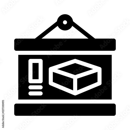 Package Class sale, glyph sign with dollar sign hanging from hook. Suitable for finance, business, investment concepts, advertisements, and websites related to money.
