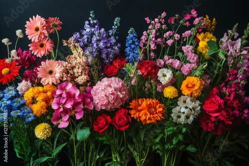 Wallpaper Mural Vibrant floral arrangement showcasing mixed flowers in various colors against a dark backdrop Torontodigital.ca