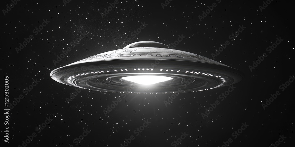 A large, mysterious spaceship from an alien civilization floating in the depths of space. A large, mysterious spaceship from an alien civilization floating in the depths of space.