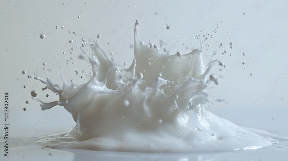 Captivating splash of milk creating a dynamic pattern against a white background in a creative and artistic manner. Generative AI Captivating splash of milk creating a dynamic pattern against a white background in a creative and artistic manner. Generative AI