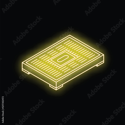 Neon yellow weighing platform with display showing weight in kilograms