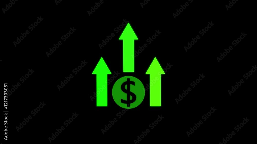 Money increases icon. glowing concept currency symbol with up arrow moving animation. Money increases icon. glowing concept currency symbol with up arrow moving animation.