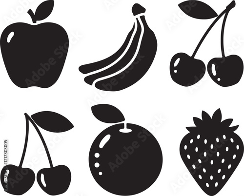 A collection of fruit silhouette icon set, white background