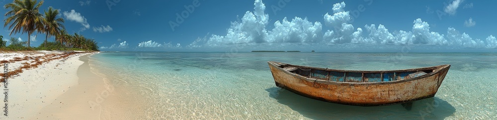 Panoramic shot of a beach situated on the Fakarava atoll in French Polynesia Panoramic shot of a beach situated on the Fakarava atoll in French Polynesia