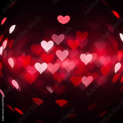 Romantic Heart-Shaped Bokeh Background in Red, Pink, and White photo