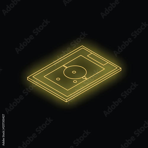 Neon yellow outline of a football or soccer field displayed on a smartphone screen, suggesting a mobile game app