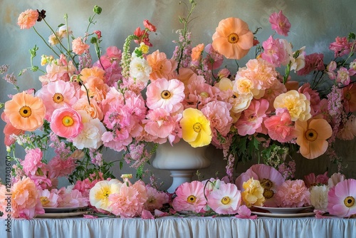 Stunning floral arrangement featuring pink and yellow blooms in an elegant se...