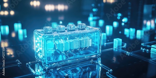 A 3D rendering of a hydrogen fuel cell in action.