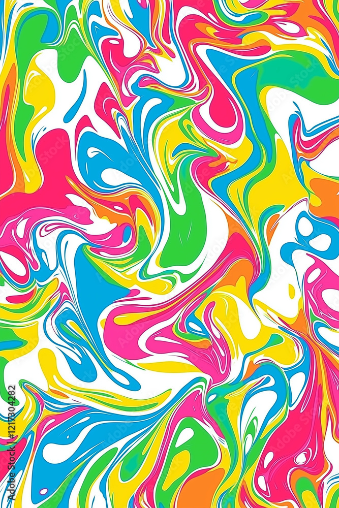 Obraz premium Vibrant Swirling Acrylic Paint Pattern Abstract Liquid Marble Texture with Dynamic Multicolor Design on White Background for Wallpaper and Artistic Projects