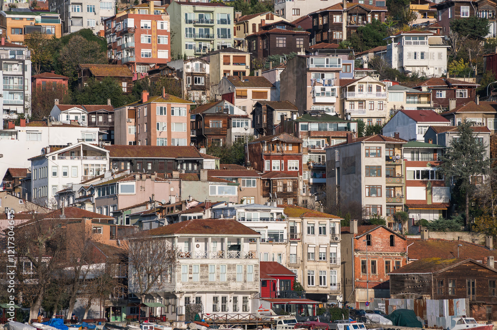 Beautiful apartment buildings on the coast of the Bosphorus on a sunny day, Istanbul, Turkey Beautiful apartment buildings on the coast of the Bosphorus on a sunny day, Istanbul, Turkey