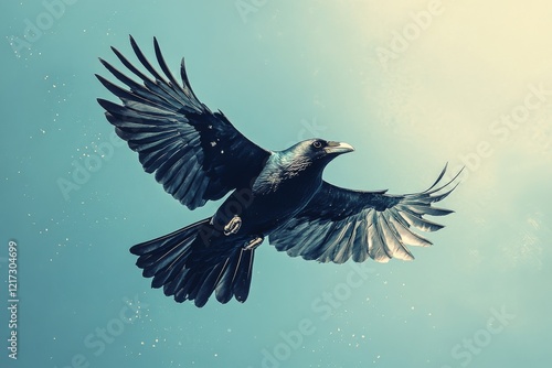 Colorful bird in flight showcasing vibrant plumage against a clear blue sky