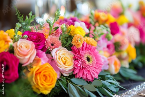 Stunning floral arrangement featuring pink and yellow blooms in an elegant se...