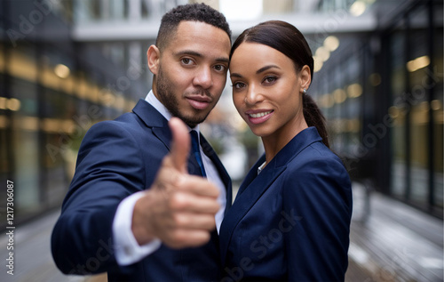 Portrait of business colleagues thumbs up