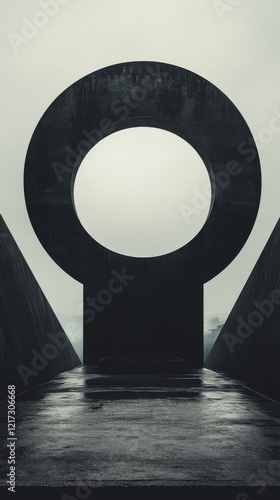 Unique wooden circular sculpture on display with natural patterns and a sturd...