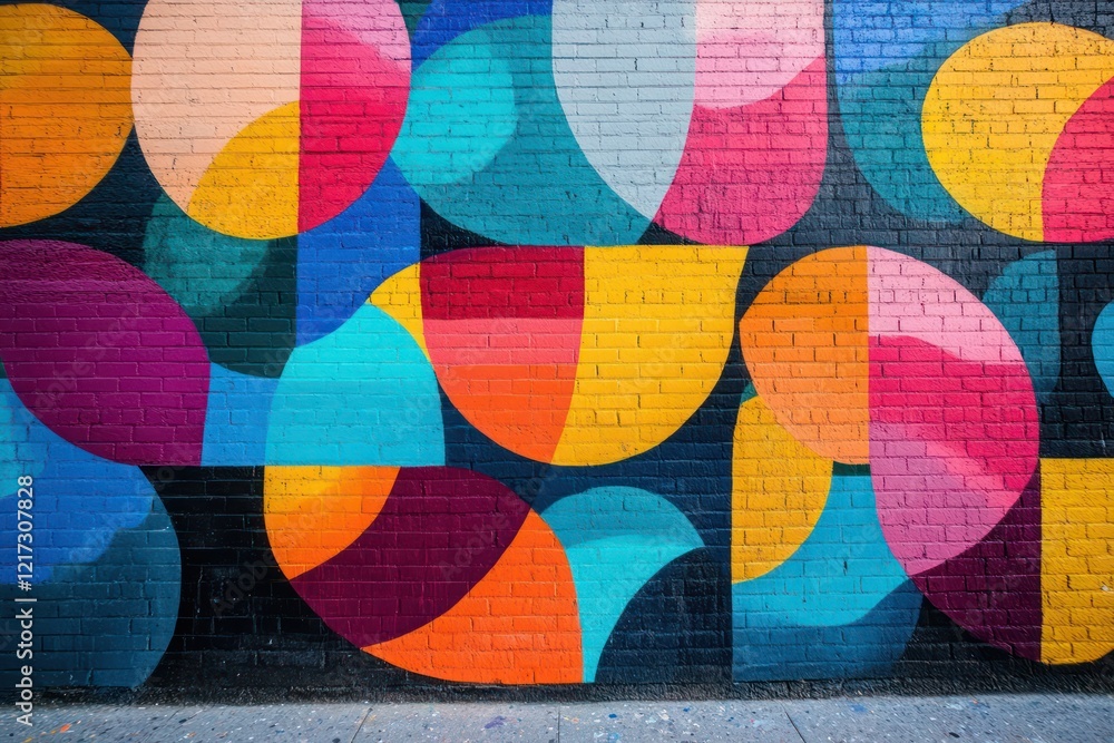 Fototapeta premium Vibrant street art covering an entire wall, where the bold colors and dynamic forms create a visually striking urban scene