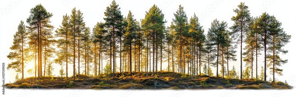 A wide, seamless panorama showcasing a forest of coniferous trees A wide, seamless panorama showcasing a forest of coniferous trees