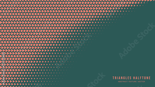 Triangles Halftone Pattern Radial Border Vector Eye-Catching Orange Green Abstract Background. Ultra Modern Minimalist Art Half Tone Graphics Geometrical Abstraction. Retro Futuristic Art Illustration