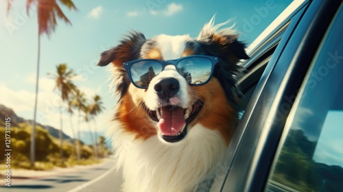 Wallpaper Mural cool happy dog with sunglasses in car enjoys the road trip Torontodigital.ca