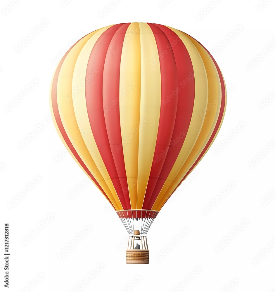 Naklejka premium A simple, flat vector illustration of a red and yellow striped hot air balloon against a white background, with no shadows. 