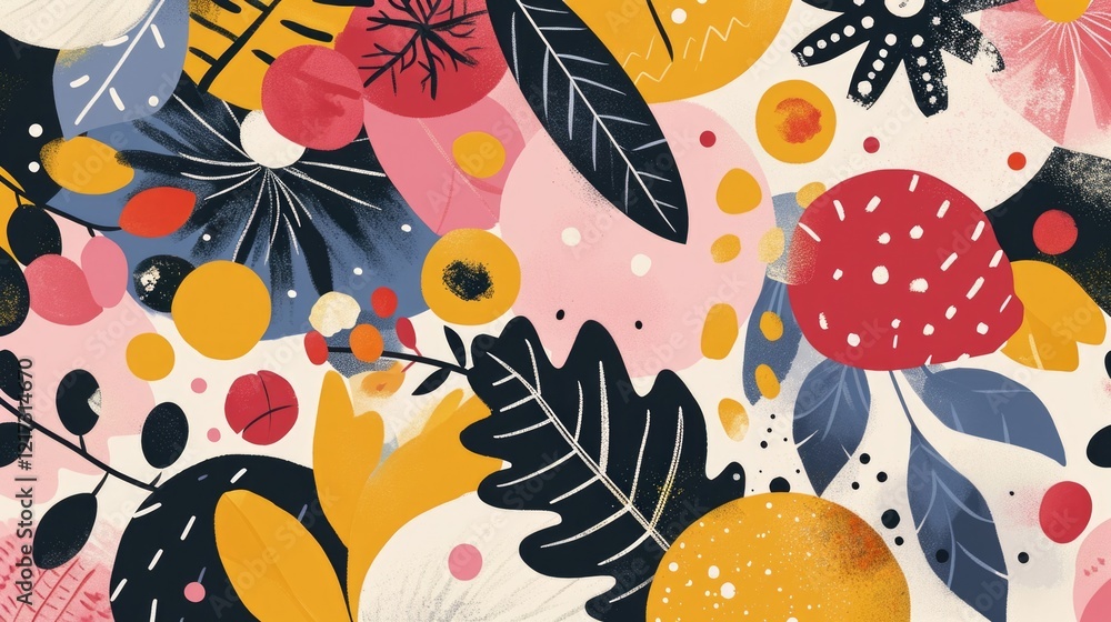 Watercolor painting of various flowers and leaves with a tropical feel. Watercolor painting of various flowers and leaves with a tropical feel.