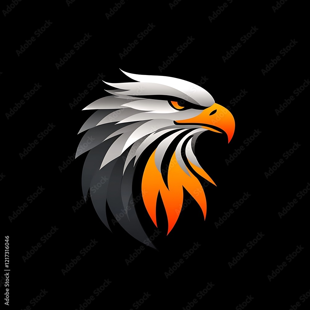 Obraz premium Stylized golden eagle with radiant feathers glowing brightly on black