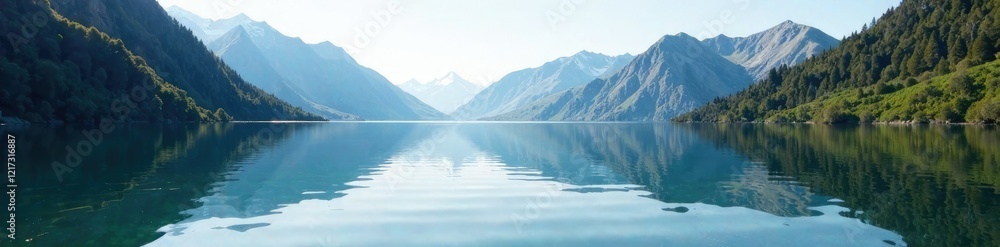 custom made wallpaper toronto digitalGentle ripples disturb mirrored mountain lake, serenity, lake