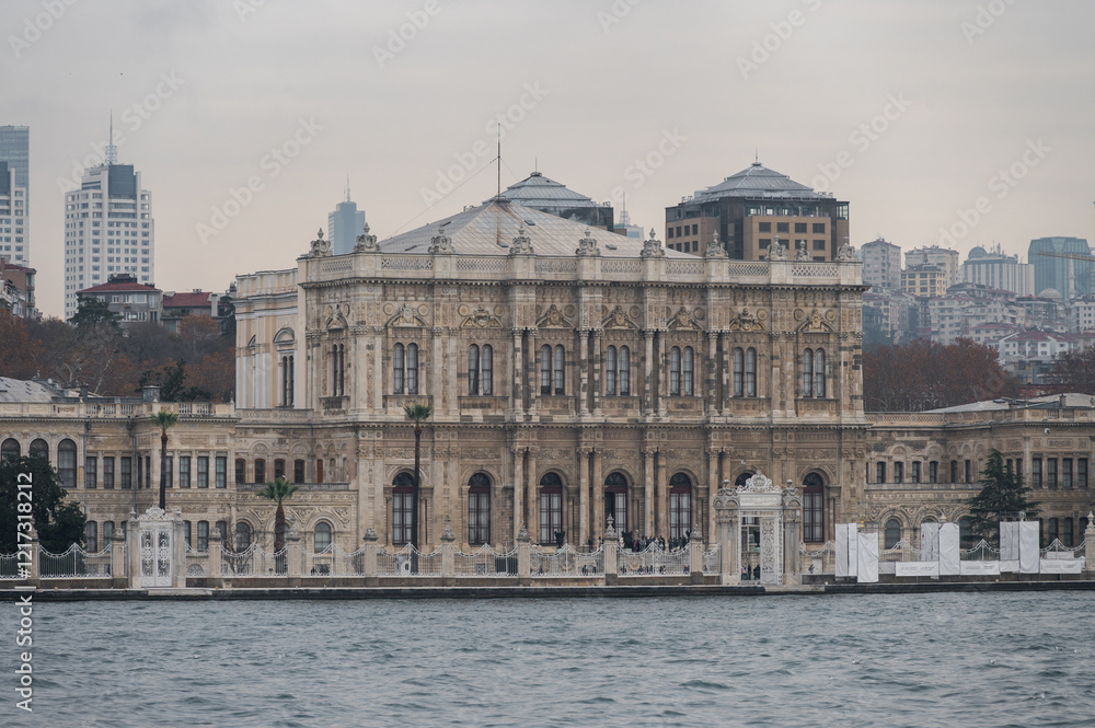 Dolmabahce Palace in Istanbul, Turkey. View from Bosporus, Besiktas district. Dolmabahce Palace in Istanbul, Turkey. View from Bosporus, Besiktas district.