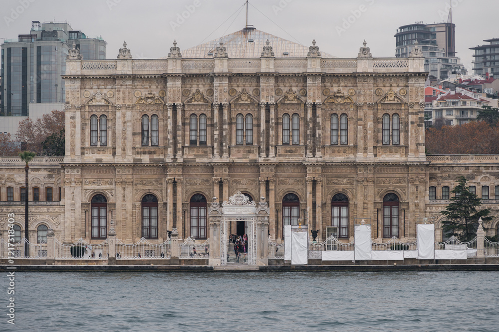 Dolmabahce Palace in Istanbul, Turkey. View from Bosporus, Besiktas district. Dolmabahce Palace in Istanbul, Turkey. View from Bosporus, Besiktas district.