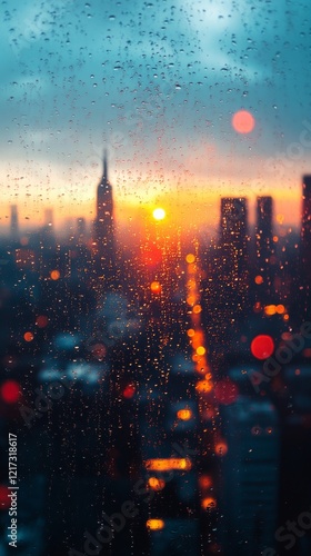 Stunning city skyline at twilight with vibrant lights and colorful sky over u...