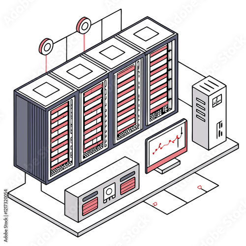 Isometric Data Center with Server Racks